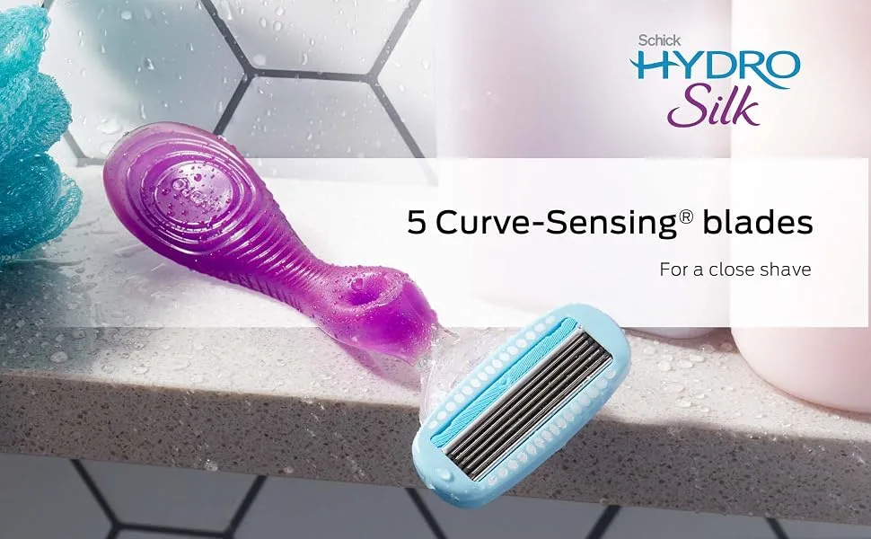 Schick Hydro Silk Moisturizing Razor Blade Refills for Women with Shower Hanger, 4 Count - Schick Hydro Silk Razor for Women legs underarms Venus Gillette smooth shave