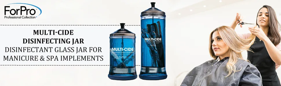 ForPro Multi-Cide Midsize Disinfecting Jar - Disinfectant Glass Jar for Manicure & Spa Implements - 21 Ounces, 8 H x 4.25 W - ForPro Multi-Cide Disinfecting Jar