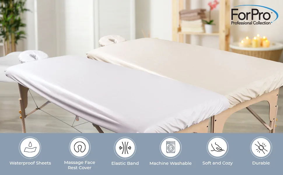 ForPro Waterproof Massage Table Cover, Protective Spa Treatment Sheet Set for Massage Tables, Machine Washable, Includes Massage Fitted Sheet and Face Rest Cover, Natural - product information 7