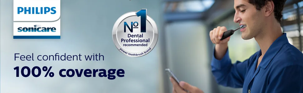 Philips Sonicare DiamondClean Smart 9700 Rechargeable Electric Power Toothbrush, Lunar Blue, HX9957/51 - man brushing teeth while looking at phone