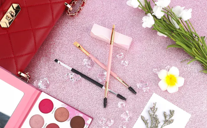 Eyebrow Brush - Set of 3 Spoolie and Angled Eye Brow Brush Apply for Brow Powders Waxes Gels and Blends (Multi-colored) Pink - 3 Eyebrow Brush