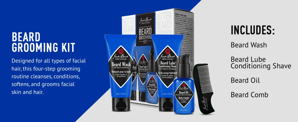 Jack Black Beard Grooming Kit 4 Piece Set - Jack Black, Beard Grooming Kit, Beard Wash, Beard Lube Conditioning Shave, Beard Oil, Beard Comb
