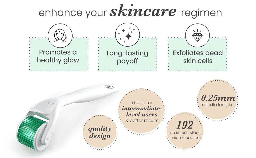 Sdara Skincare Derma Roller Version 2.0-0.25 mm Microneedle Roller for Face w/ 192 Stainless Steel Micro Needles, Storage Case Included - beard roller