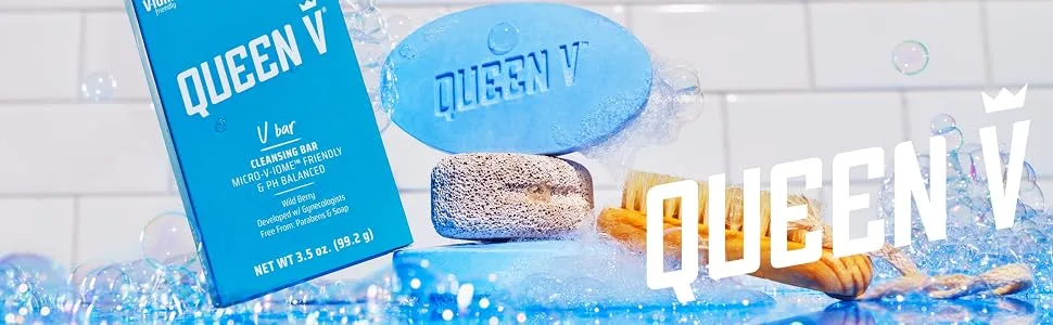 QUEEN V V Bar- Cleansing Bar, 3.5 oz, pH Balanced, Enriched with Aloe and Rose Water, For Use on External Intimate Area - queen v v bar soap