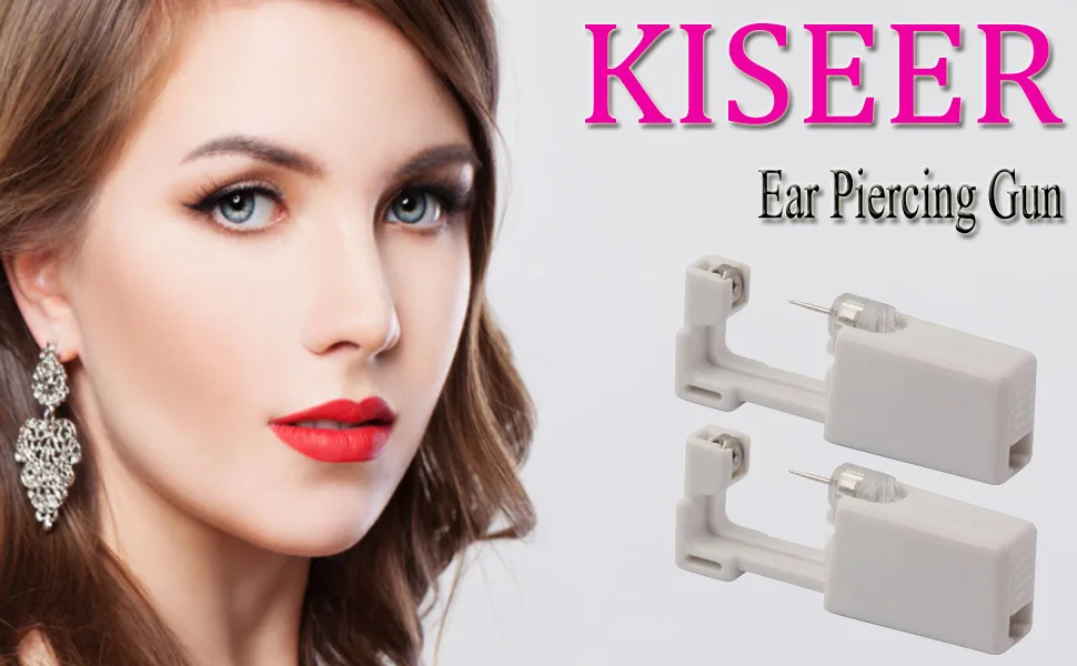 KISEER Ear Piercing Gun, 2 Pcs Disposable Sterile Ear Nose Piercing Kit Safety Tool With Ear Stud Piercing Kit (Gold) - product information 1