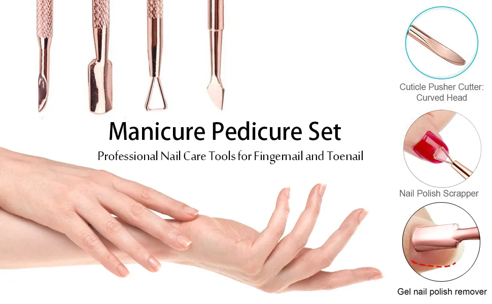 Cuticle Pusher, JUNHCZOY Cuticle Remove Gel Nail Polish Peeler Scraper and Spoon for Nail Cleaner, Stainless Steel Durable Pedicure Manicure Tools for Fingernails Toenails pink - Manicure Tools Nail Polish Remover