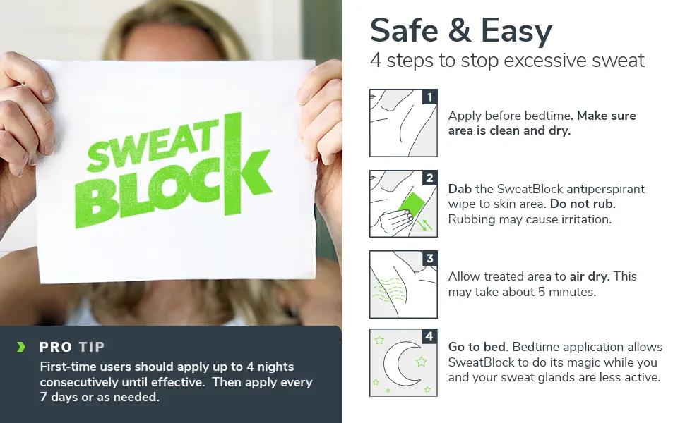 SweatBlock Maximum Strength Antiperspirant Sweat Wipes - For Excessive Sweat Protection - Extra Large - Up to 7 day protection per use - 10 Count - Unisex - safe and easy to use sweat wipes for men and women Hyperhidrosis and Excessive Sweat treatment wipe