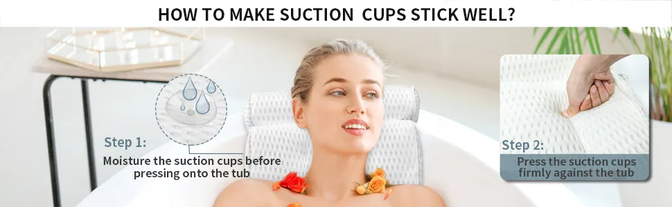 Bath Pillow Bathtub Pillow - Bath Pillows for Tub with Neck, Head, Shoulder and Back Support - 4D Air Mesh Spa Pillow for Bath - Extra Thick, Soft and Quick Dry - Press the suction cups firmly against the tub