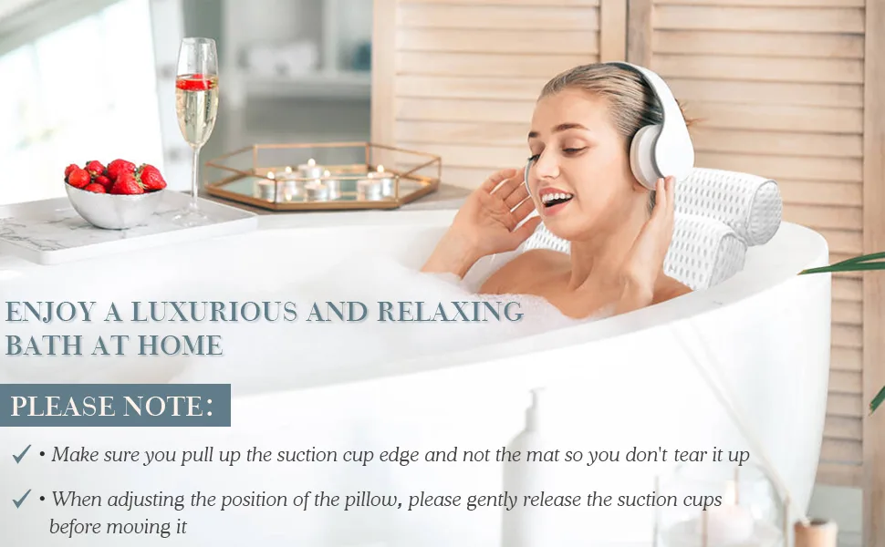 Bath Pillow Bathtub Pillow - Bath Pillows for Tub with Neck, Head, Shoulder and Back Support - 4D Air Mesh Spa Pillow for Bath - Extra Thick, Soft and Quick Dry - Use a bathtub pillow to relax at home