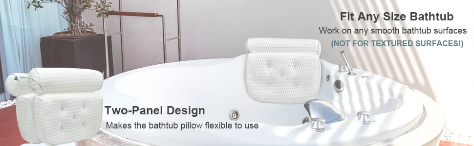 Bath Pillow Bathtub Pillow - Bath Pillows for Tub with Neck, Head, Shoulder and Back Support - 4D Air Mesh Spa Pillow for Bath - Extra Thick, Soft and Quick Dry - Work on any smooth bathtub surfaces