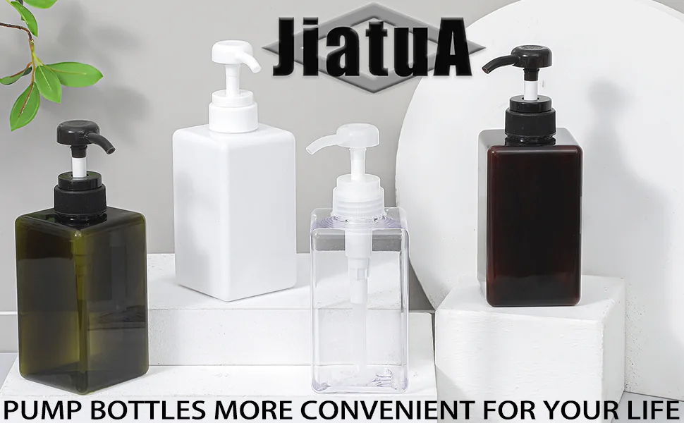 Pump Bottle, 15oz/450ml Refillable Plastic Empty Lotion Soap Dispenser Liquid Container for Shampoo or Body Wash, 2 Pack Clear 15oz/450ml Clear - JiatuA
