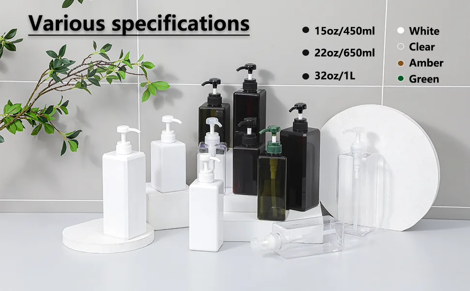 Pump Bottle, 15oz/450ml Refillable Plastic Empty Lotion Soap Dispenser Liquid Container for Shampoo or Body Wash, 2 Pack Clear 15oz/450ml Clear - plastic pump bottles
