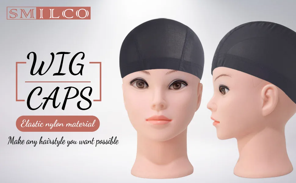 Smilco Mesh Dome Cap for Wig Making 6 Pack Stretchable Dome Mesh Lace Front Wig Caps for Women (Black) 6 Count (Pack of 1) - wig cap