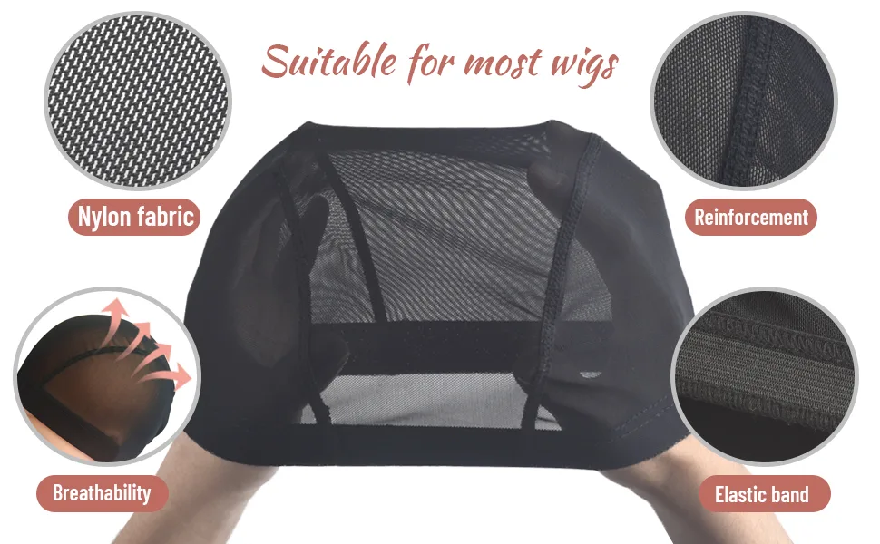 Smilco Mesh Dome Cap for Wig Making 6 Pack Stretchable Dome Mesh Lace Front Wig Caps for Women (Black) 6 Count (Pack of 1) - wig cap for women