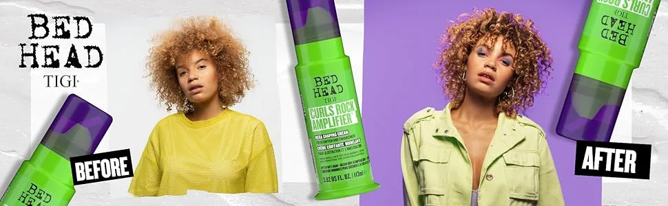 Bed Head by TIGI Curls Rock Amplifier Curly Hair Cream for Defined Curls 3.82 fl oz 3.82 Fl Oz (Pack of 1) - Before.After