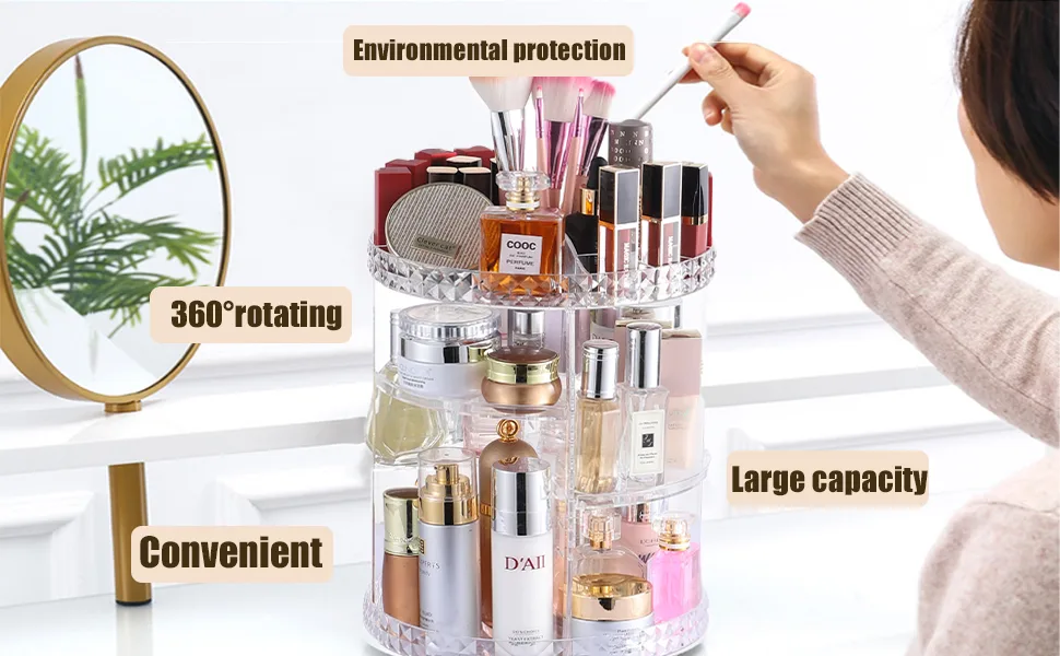 Cq acrylic 360 Degree Rotating Makeup Organizer for Bathroom,4 Tier Adjustable Spinning Cosmetic Storage Cases and Make Up Holder Display Cases,Clear - product information 1