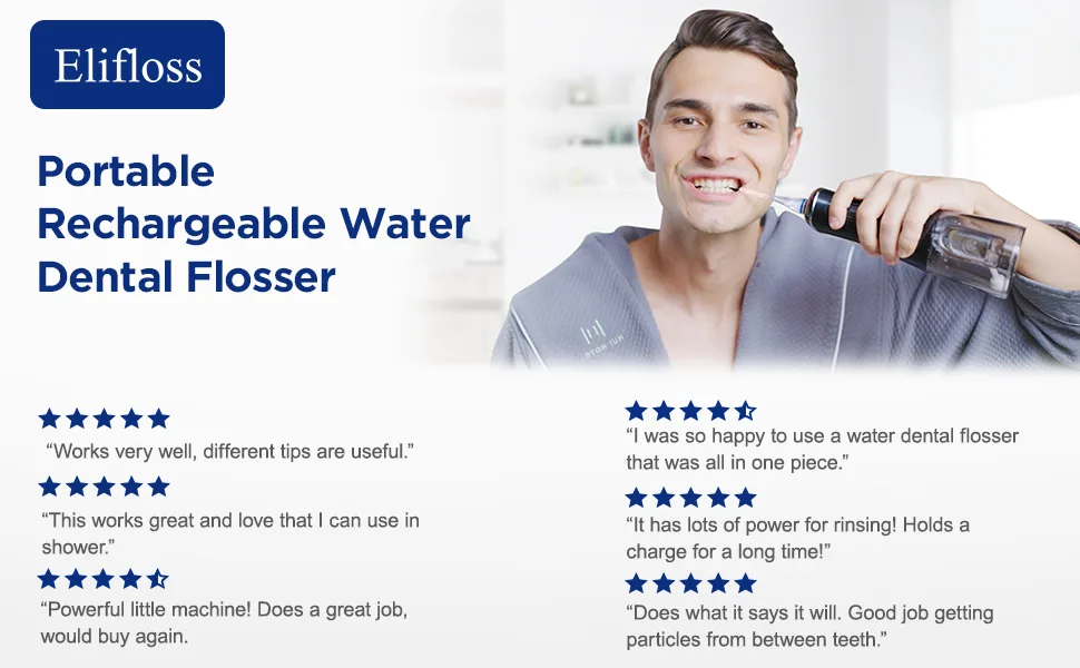 Elifloss Water Dental flosser Oral Irrigator with 4 Modes, 7 Tips, Adjustable Intensity IPX7 Waterproof - dental flosser