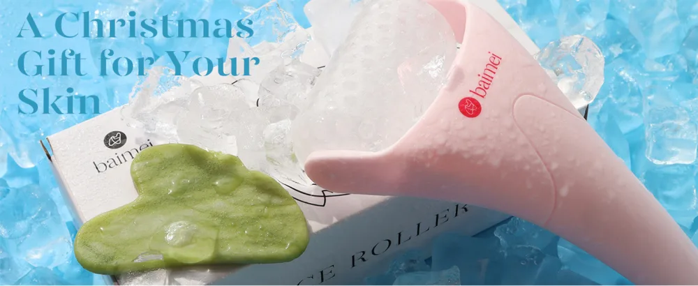 BAIMEI Ice Roller for Face and Gua Sha Facial Tools, Ice Face Roller Reduces Puffiness Migraine Pain Relief-Pink - BAIEMI