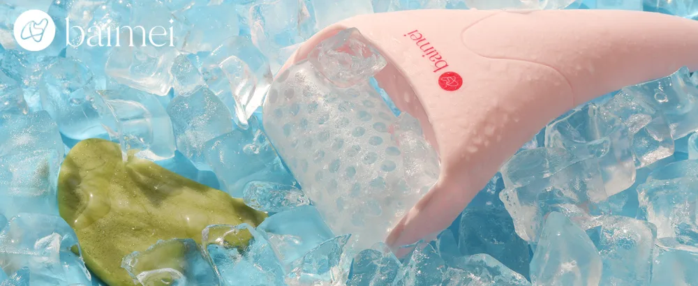 BAIMEI Ice Roller for Face and Gua Sha Facial Tools, Ice Face Roller Reduces Puffiness Migraine Pain Relief-Pink - baimei