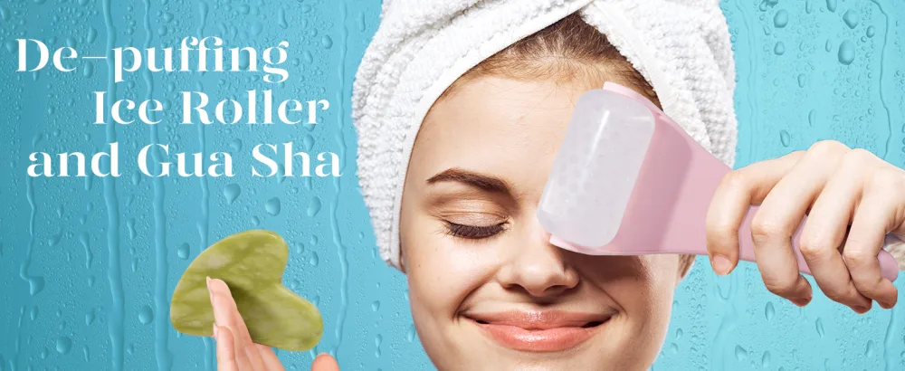 BAIMEI Ice Roller for Face and Gua Sha Facial Tools, Ice Face Roller Reduces Puffiness Migraine Pain Relief-Pink - Ice Roller