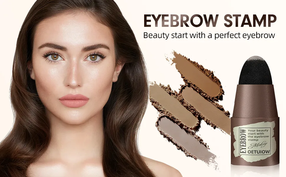 Eyebrow Stamp Stencil Kit - 1 Step Eye Brow Makeup Brow Stamp Shaping Kit with 24 Reusable Eyebrow Stencils, Long-Lasting Waterproof Trio Kit for Perfect Natural Brow (Medium Brown) - product information 1