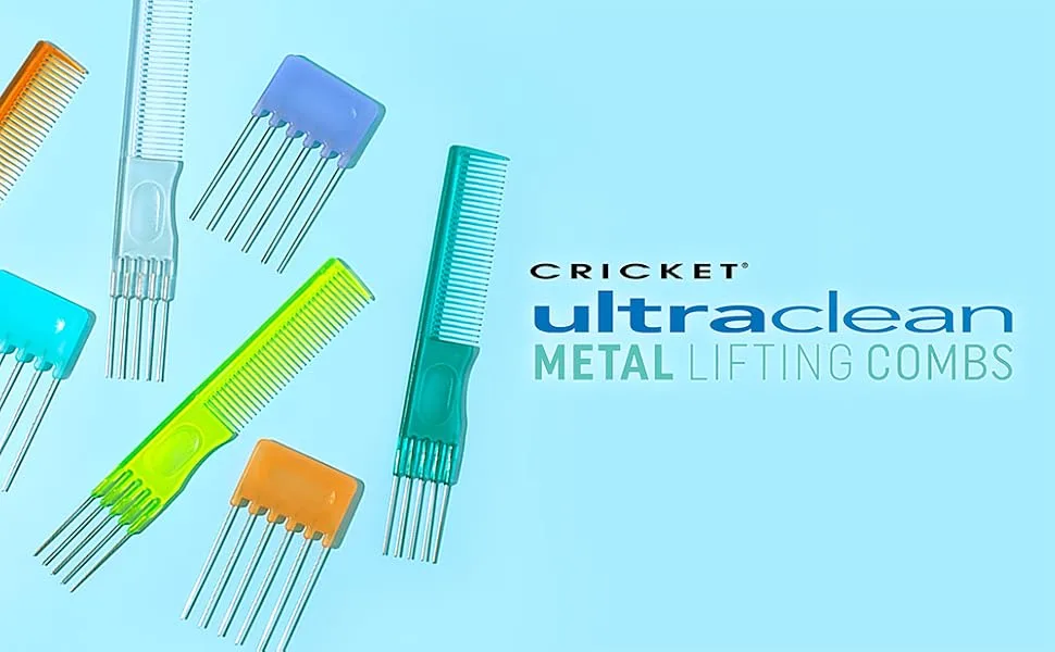 Cricket Ultra Clean Metal Lifting Combs for Styling, Fluffing and Volume (Colors May Vary) - Ultra Clean Combs