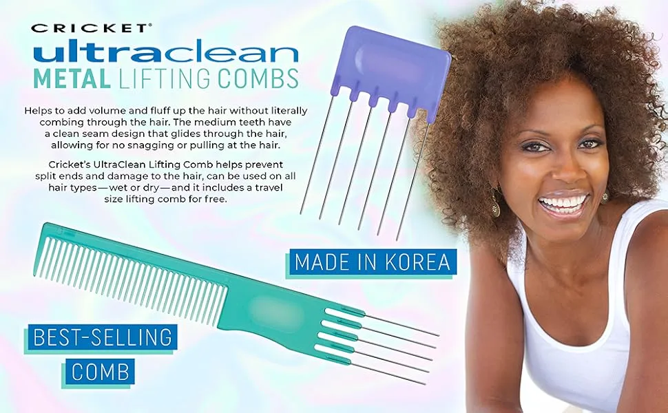 Cricket Ultra Clean Metal Lifting Combs for Styling, Fluffing and Volume (Colors May Vary) - Ultra Clean Combs