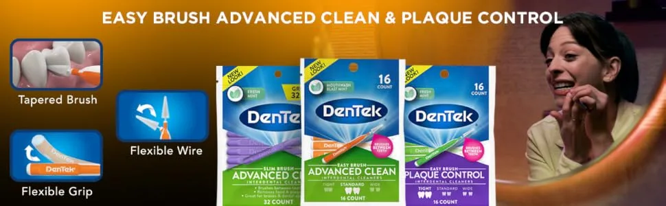 DenTek Easy Brush Advanced Clean Interdental Cleaners, Standard, 10 Count - Easy brush advanced Clean & Plaque Control