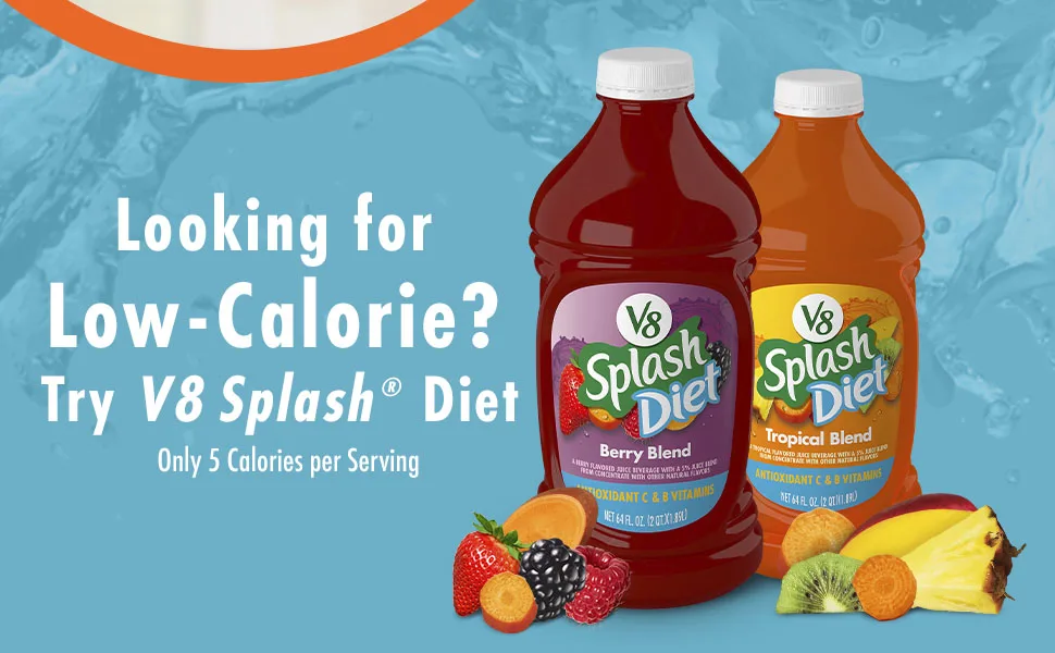V8 Splash Tropical Fruit Blend Flavored Juice Beverage, 16 FL OZ Bottle (Pack of 12) - Image of V8 Splash Diet, looking for low-calorie? Try V8 Splash Diet, only 5 calories per serving