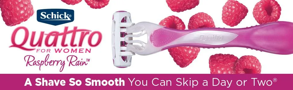 Schick Quattro for Women Disposable Razors with Raspberry Rain Scented Handle, 3 Count 3 Count (Pack of 1) Raspberry Rain - product information 1