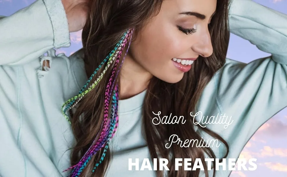 Feather Hair Extensions, 100% Real Rooster Feathers, Long Rainbow Colors (RAIN mix) - Hair Feathers