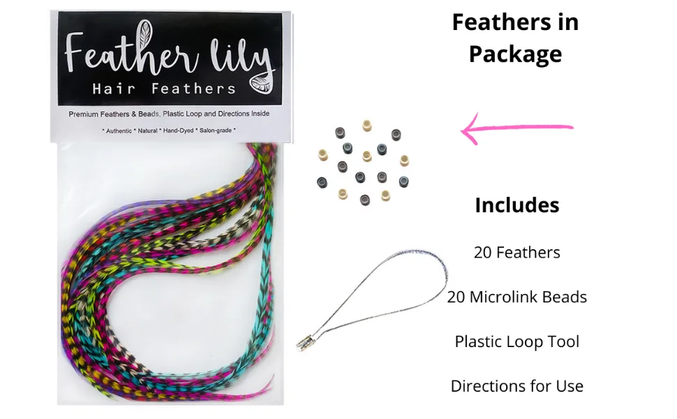 Feather Hair Extensions, 100% Real Rooster Feathers, Long Rainbow Colors (RAIN mix) - Rainbow hair feathers