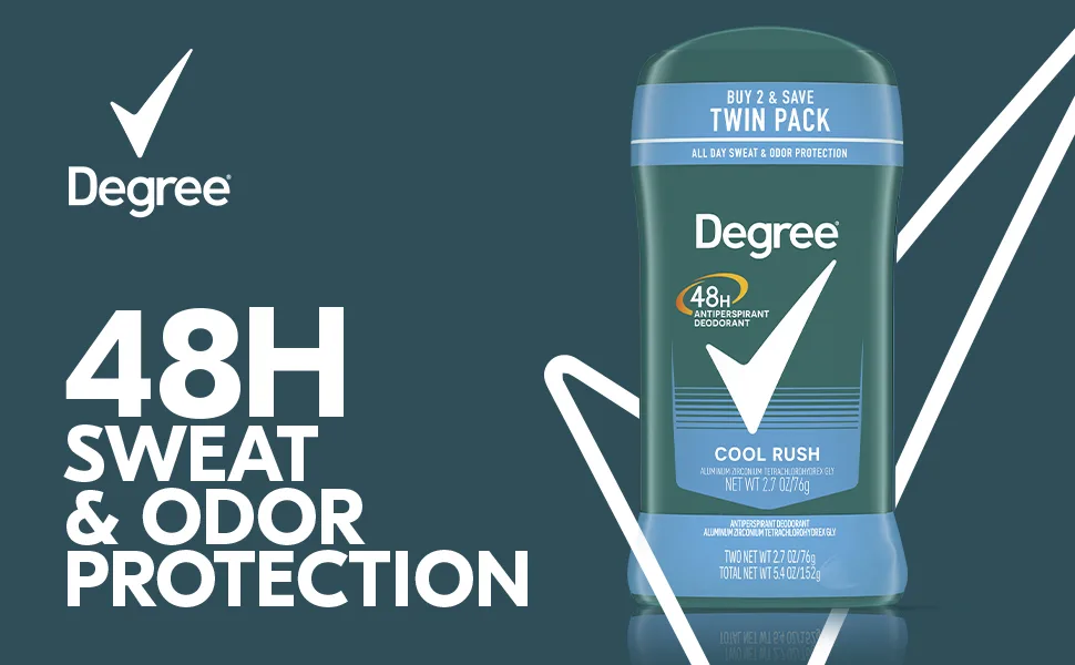 Degree Men Original Antiperspirant Deodorant 48-Hour Sweat & Odor Protection Cool Rush Antiperspirant For Men 2.7 oz Twin Pack - Degree Men Deodorant Intense Sport Stick