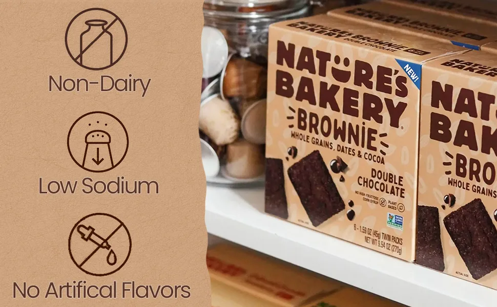 Natures Bakery Whole Wheat Fig Bars, Double Chocolate Brownie, Real Fruit, Vegan, Non-GMO, Snack bar, 1 box with 12 twin packs (12 twin packs) - Product Highlights 1