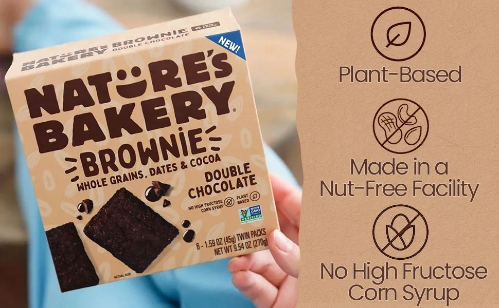 Natures Bakery Whole Wheat Fig Bars, Double Chocolate Brownie, Real Fruit, Vegan, Non-GMO, Snack bar, 1 box with 12 twin packs (12 twin packs) - Product Highlights 2