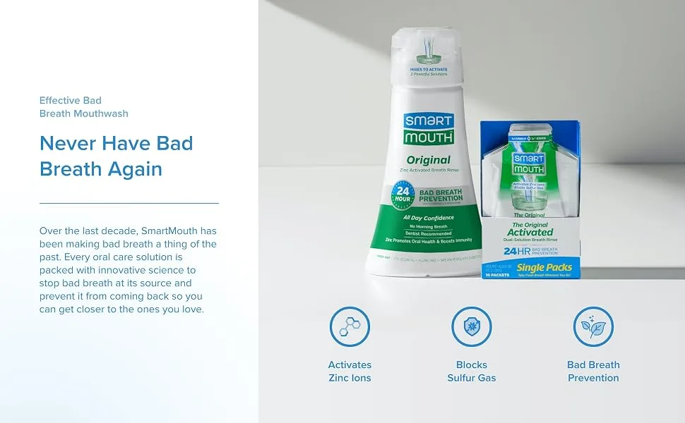 SmartMouth Original Activated Mouthwash & Single Packs, Travel Mouthwash, Fresh Mint - Never have bad breath