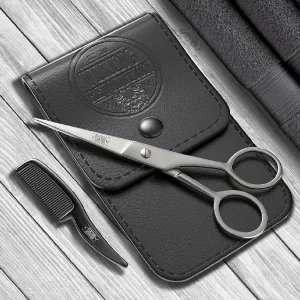 Viking Revolution - Beard and Mustache Scissors w/Comb and Synthetic Leather Case Professional Sharp Surgical Grade Steel for Trimming, Grooming, Cutting Mustache, Beards & Eyebrows Hair - Beard and Mustache Scissors w/Comb and Synthetic Leather Case