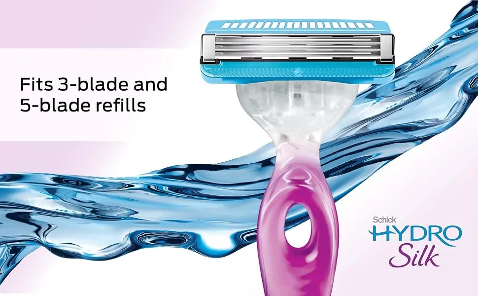 Schick Hydro Silk 3 Razor Blades Refills for Women, 4 Count Refills 3 Count - Schick Hydro Silk Razor 3 blade for Women legs underarms Venus Gillette smooth shave