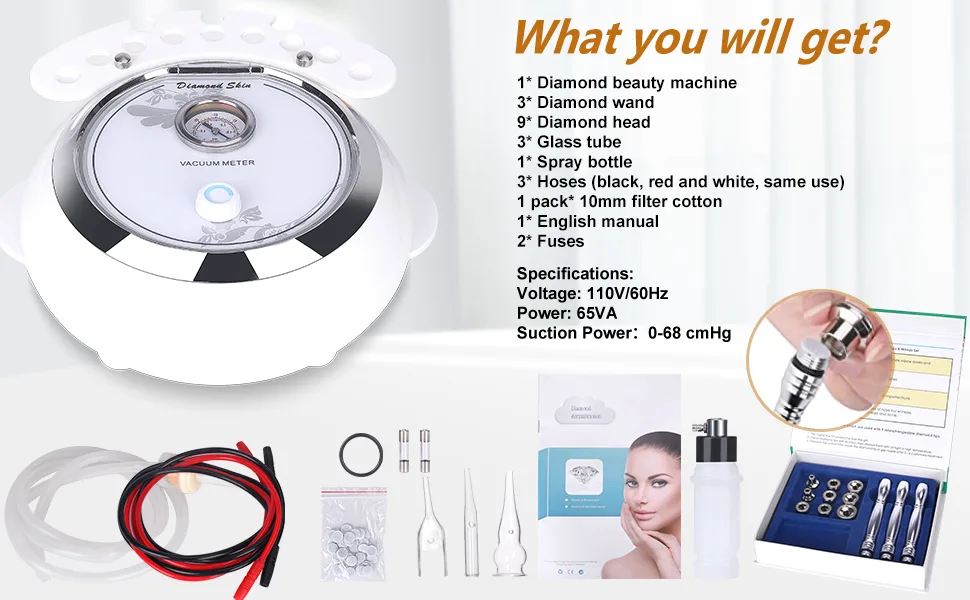 3-IN-1Microdermabrasion Machine, mcwdoit 0-68cmHg Strong Suction Power, Professional Dermabrasion Facial Skin Care - facial machine