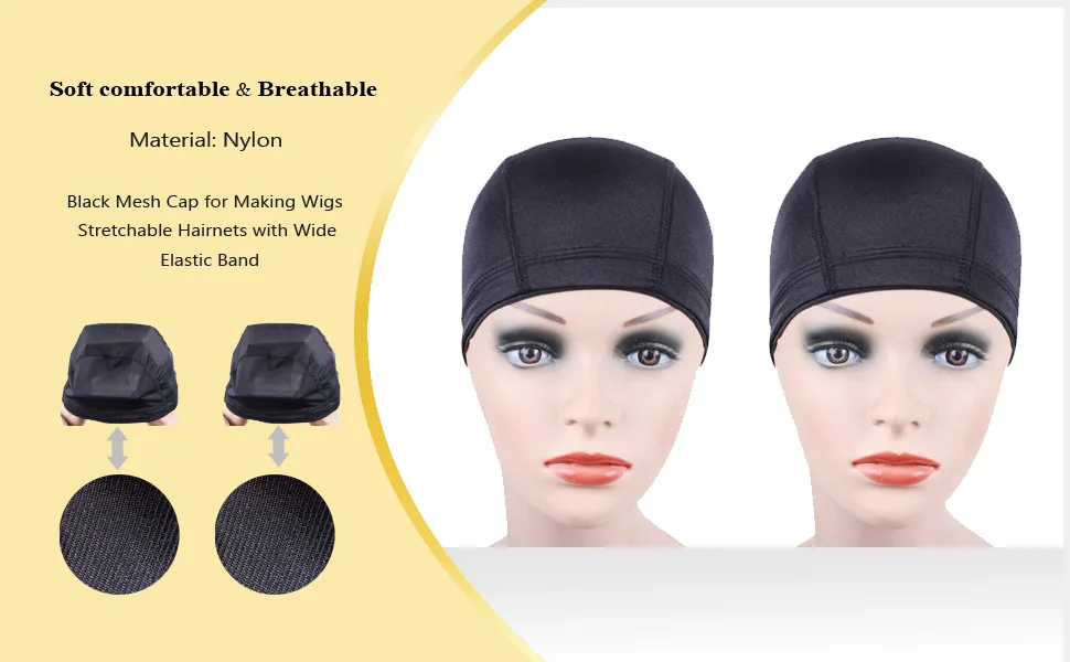 2 PCS Black Dome Caps Wig Caps for Wig Making Stretchable Hairnets Wig Cap with Wide Elastic Band (Dome Cap S) Small (2 Count) - Black Dome Cap with Wide Elastic Band Wig Cap for Making Wigs Stretchable Hairnets