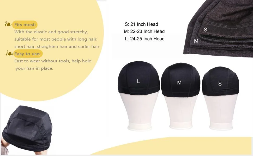 2 PCS Black Dome Caps Wig Caps for Wig Making Stretchable Hairnets Wig Cap with Wide Elastic Band (Dome Cap S) Small (2 Count) - Black Dome Cap with Wide Elastic Band Wig Cap for Making Wigs Stretchable Hairnets