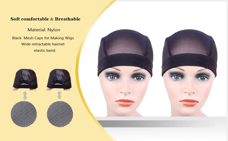 2 Pcs/Lot Wig Caps Mesh Cap for Making Wig Stretchable Hairnets with Wide Elastic Band Mesh Dome Cap for Wigs (Black Mesh Cap M) Medium (2 Count) - Wig Caps Mesh Cap for Making Wig Stretchable Hairnets with Wide Elastic Band