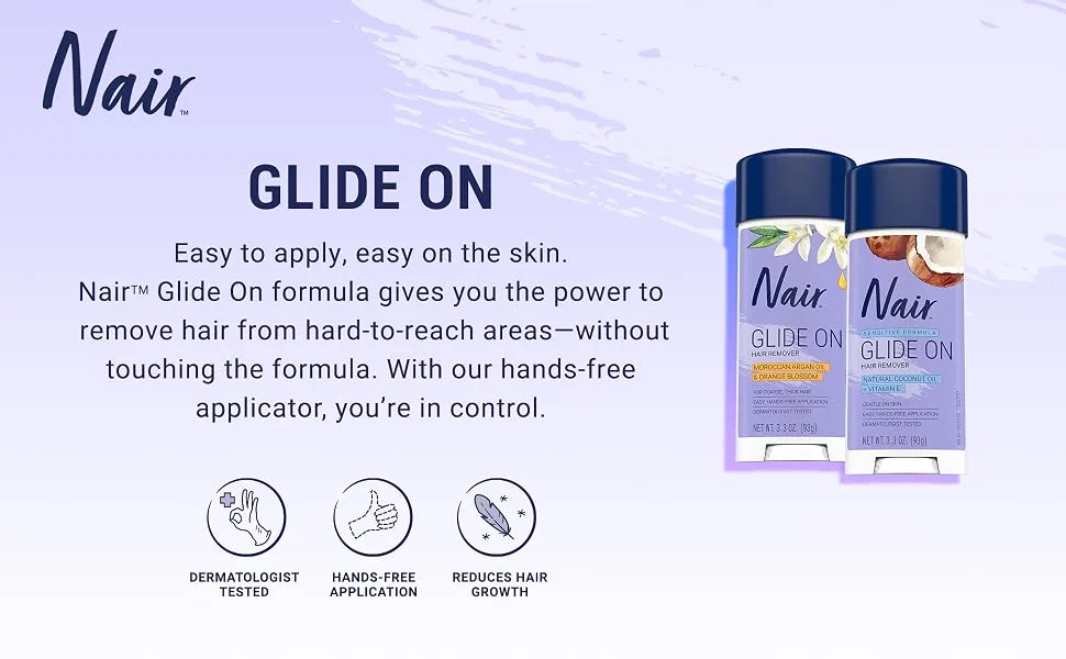 Nair Hair Remover Sensitive Formula Glide On Depilatory Cream 3.3 oz - Nair Glide On