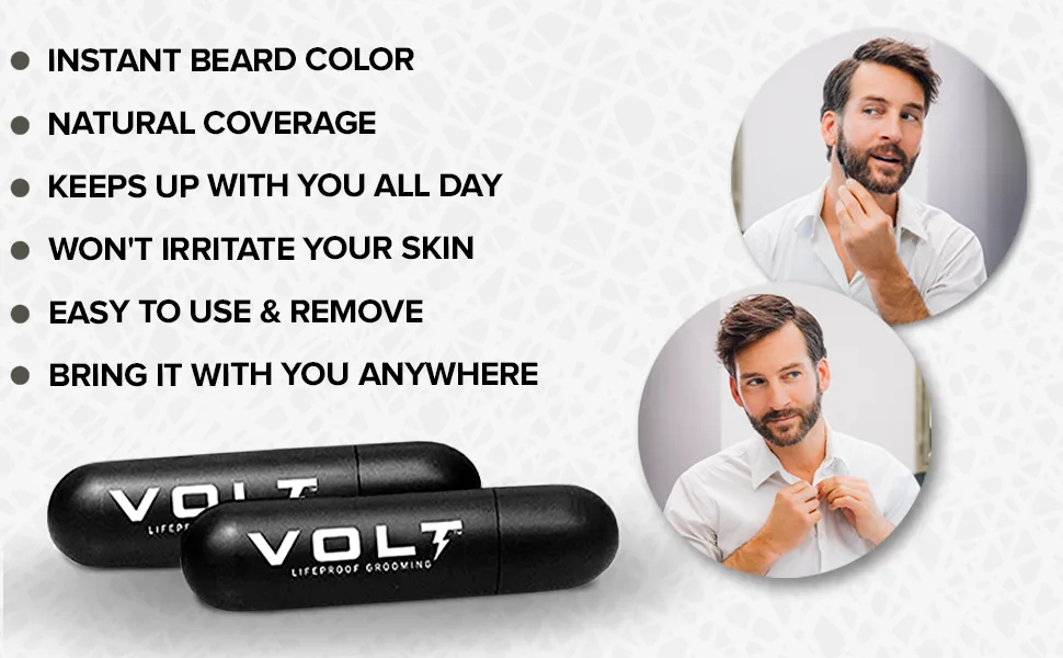 VOLT Grooming Instant Beard Color - Smudge and Water Resistant Quick Drying Brush on Color for Beards and Mustaches, Auburn (Red) Set Auburn (Red) - VOLT Instant Beard Color, ECO 2-Pack Refill, Quick-Drying Brush-On Color for Beards and Mustaches