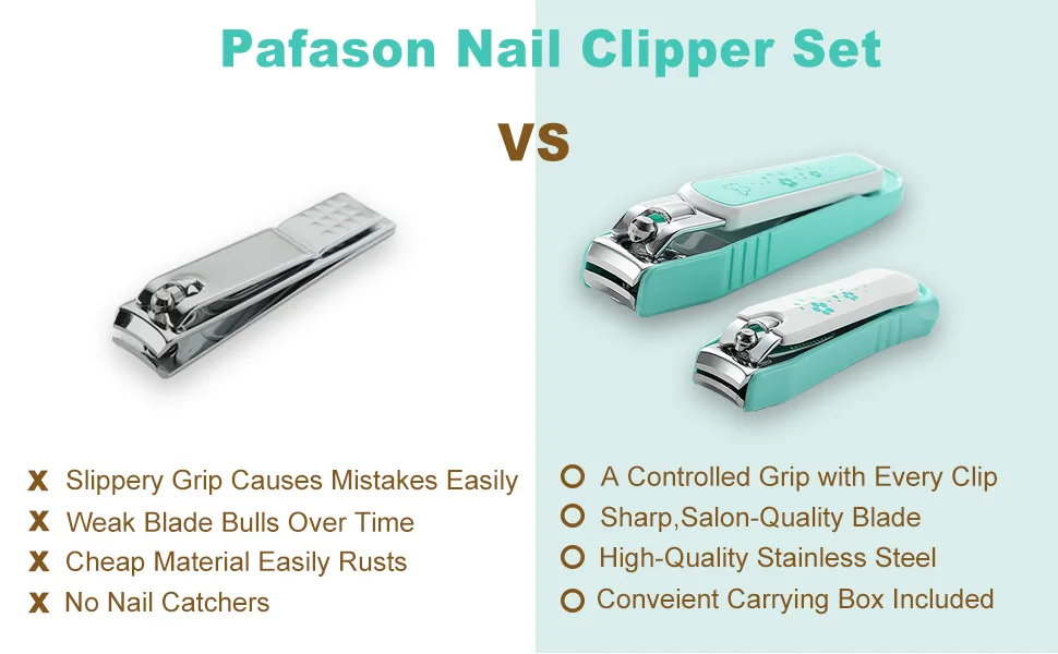 PAFASON Nail Clipper Set with Nail Catcher & Nail File Super Sharp for Fingernail & Toenail Clippers for Men & Women Green - nail clipper set