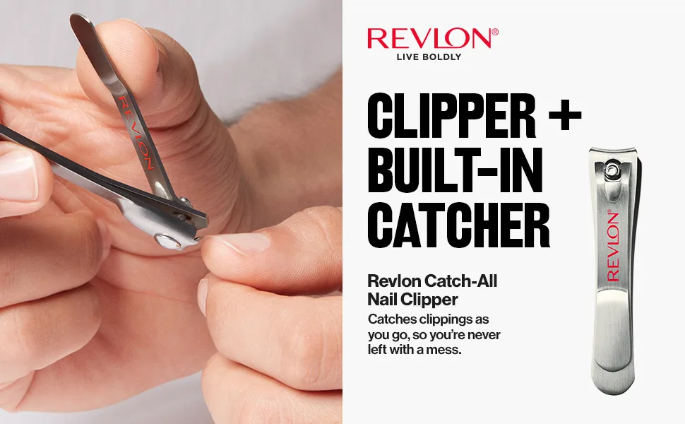 Revlon Catch-all Nail Clipper, 1 count - ingrown care wide jaw sharp edged trimmer cutter clipping precise cut wont rust file natural acrylic