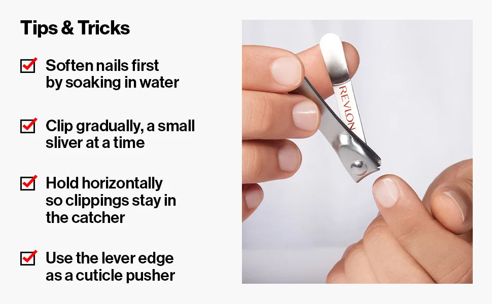 Revlon Catch-all Nail Clipper, 1 count - ingrown care wide jaw sharp edged trimmer cutter clipping precise cut wont rust file natural acrylic