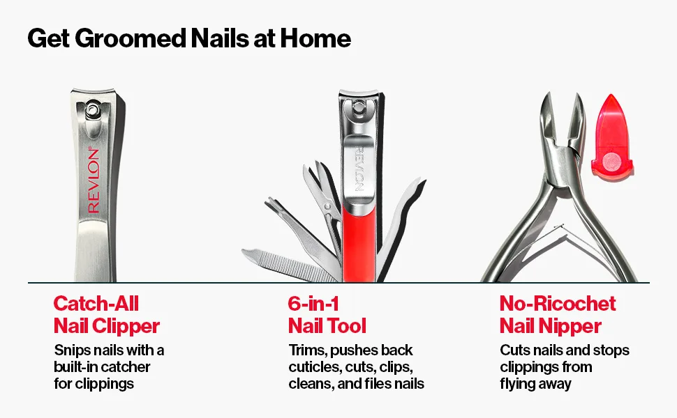Revlon Catch-all Nail Clipper, 1 count - ingrown care wide jaw sharp edged trimmer cutter clipping precise cut wont rust file natural acrylic