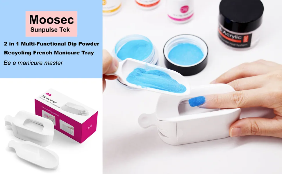 2 in 1 Dip Powder Recycling System & French Tip Model Dip Nail Tray, Dip Powder Nail Glitter Holder Saver (White) - Dip Powder Tray