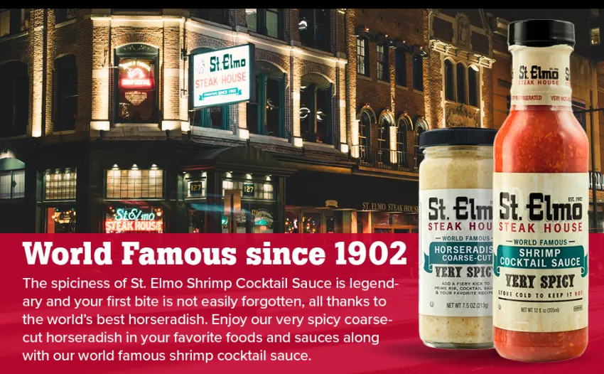 St. Elmo Cocktail Sauce and Coarse-Cut Horseradish Bundle, Extra Spicy Combo for Steak and Seafood Cocktail Sauce & Coarse-Cut Horesradish Bundle - bookbinder